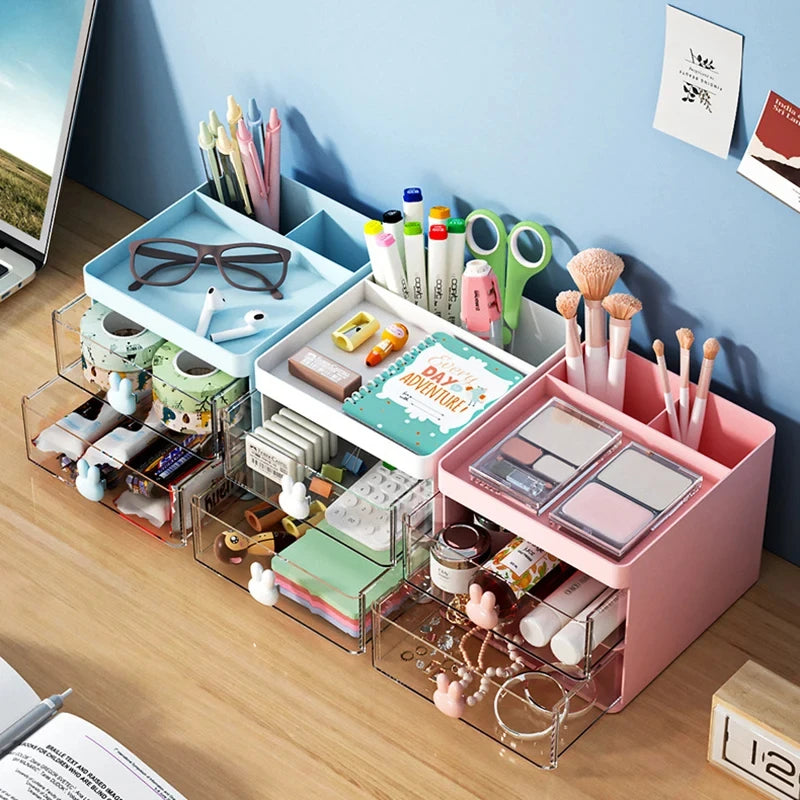 Compact Desk Organizer with Drawer — Multi-Purpose Stationery & Makeup Storage