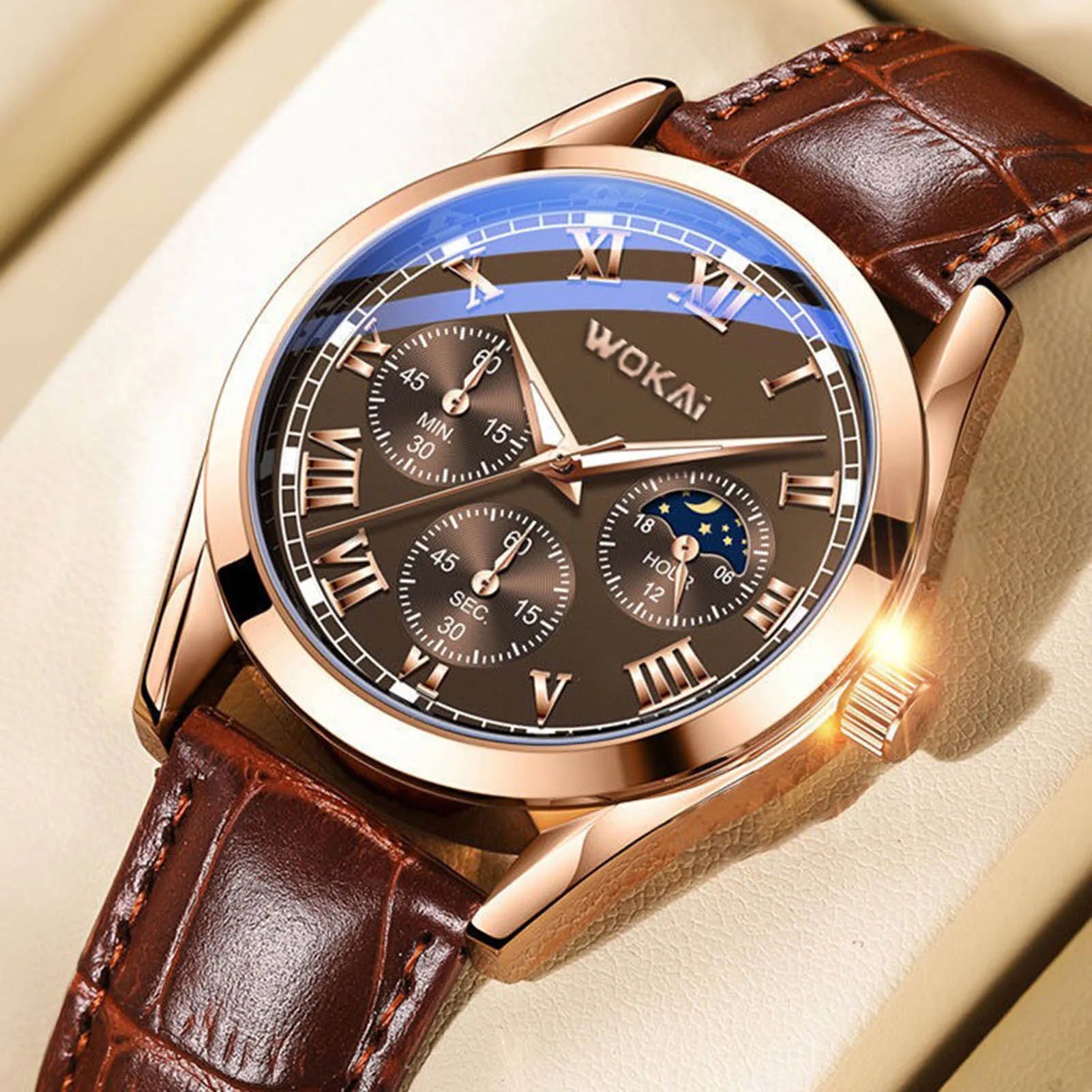 Men's Luxury Business Quartz Watch — Elegant PU Leather Wristwatch