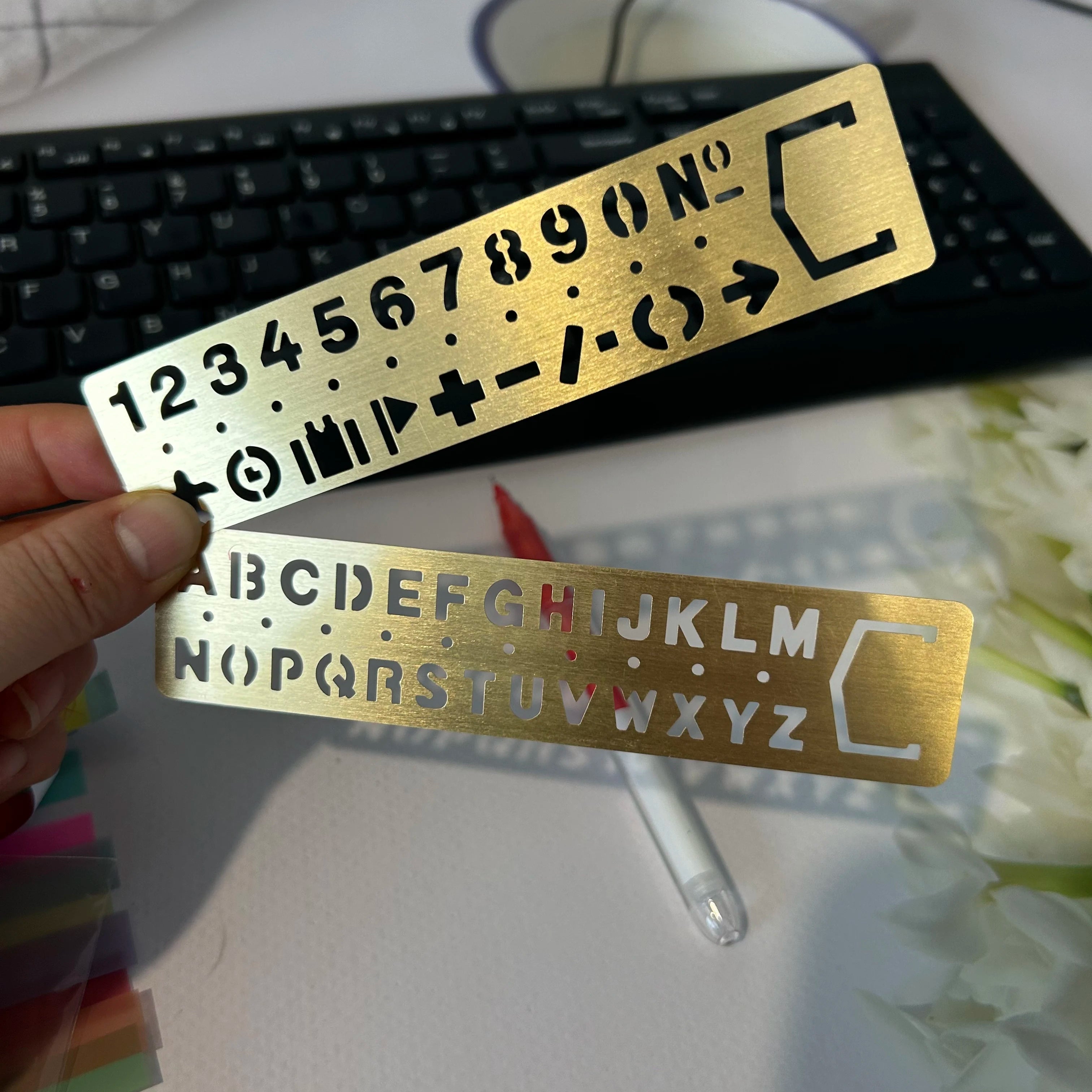 Metal Craft Stencil Ruler — Number and Letter Pattern Tool for Drawing