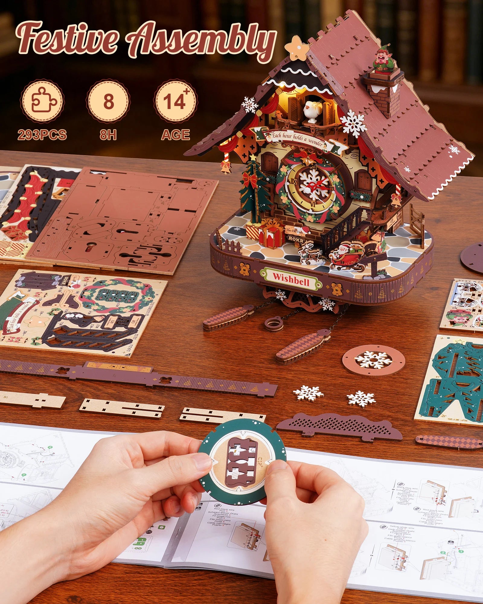 ROKR Christmas Cuckoo Clock — 3D Wooden Mechanical Model Kit
