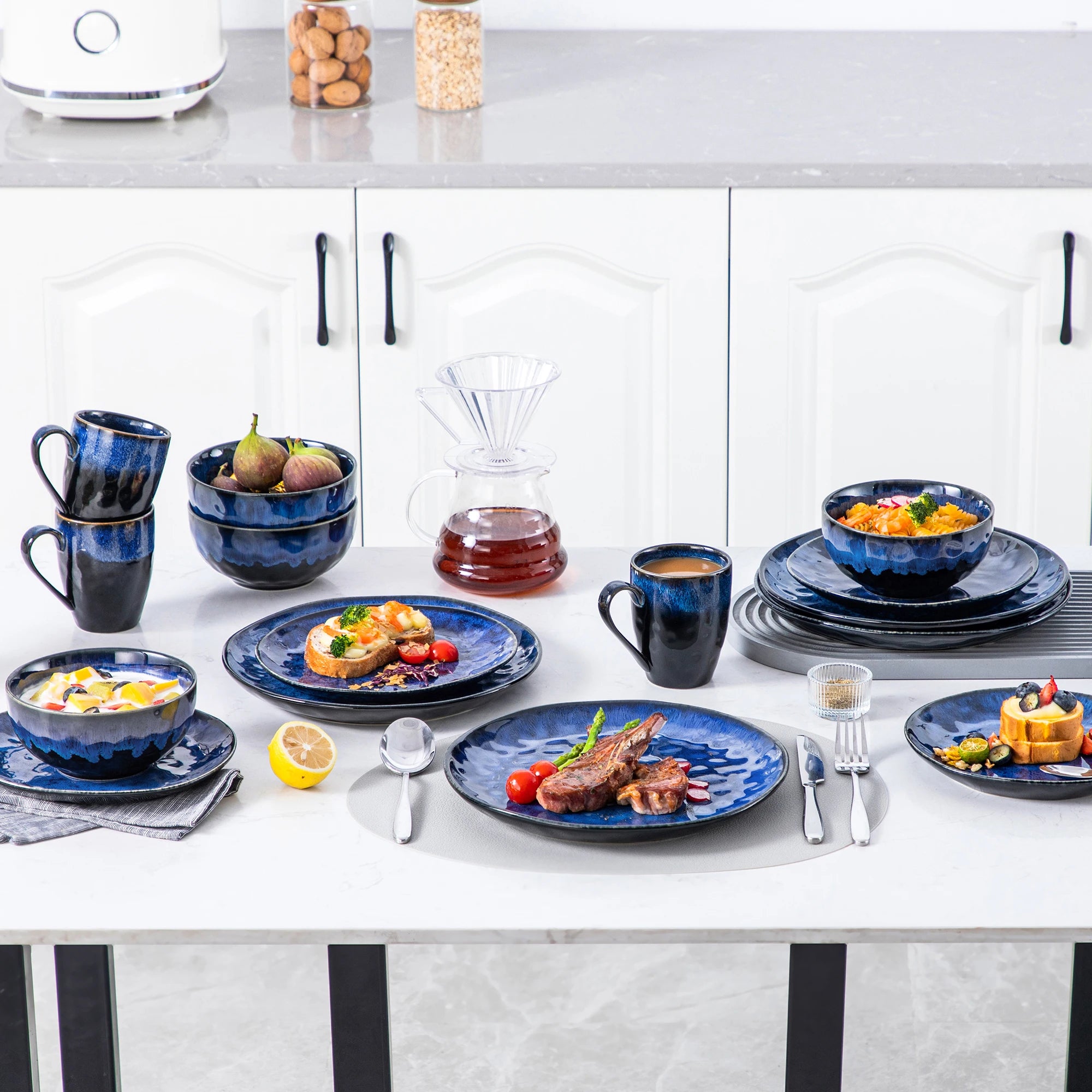 MALACASA Starry Blue Dinnerware Set — Elegant Ceramic Tableware Collection