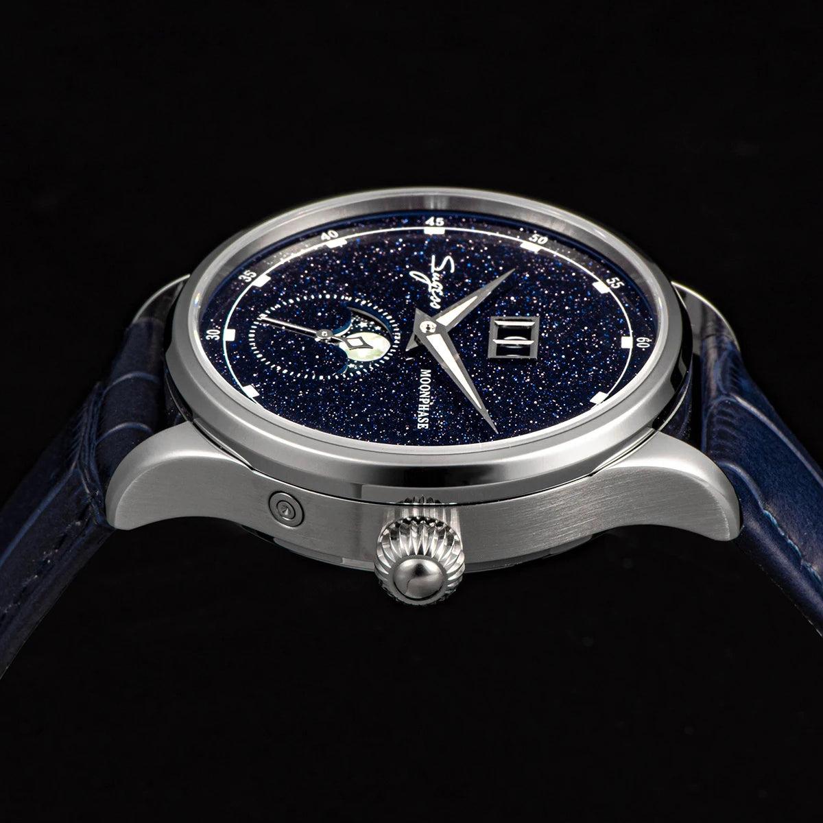 SUGESS Moonphase Automatic Watch — Blue Sandstone Dial & Sapphire Crystal