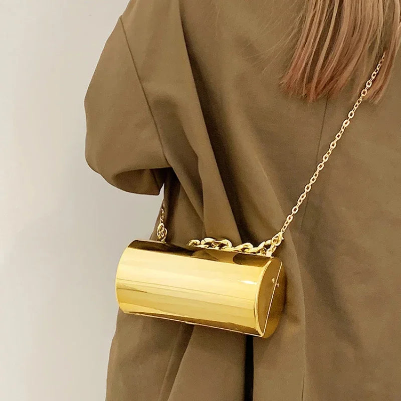 dawndesslo Metallic Cylinder Clutch — Elegant Evening Mini Bag