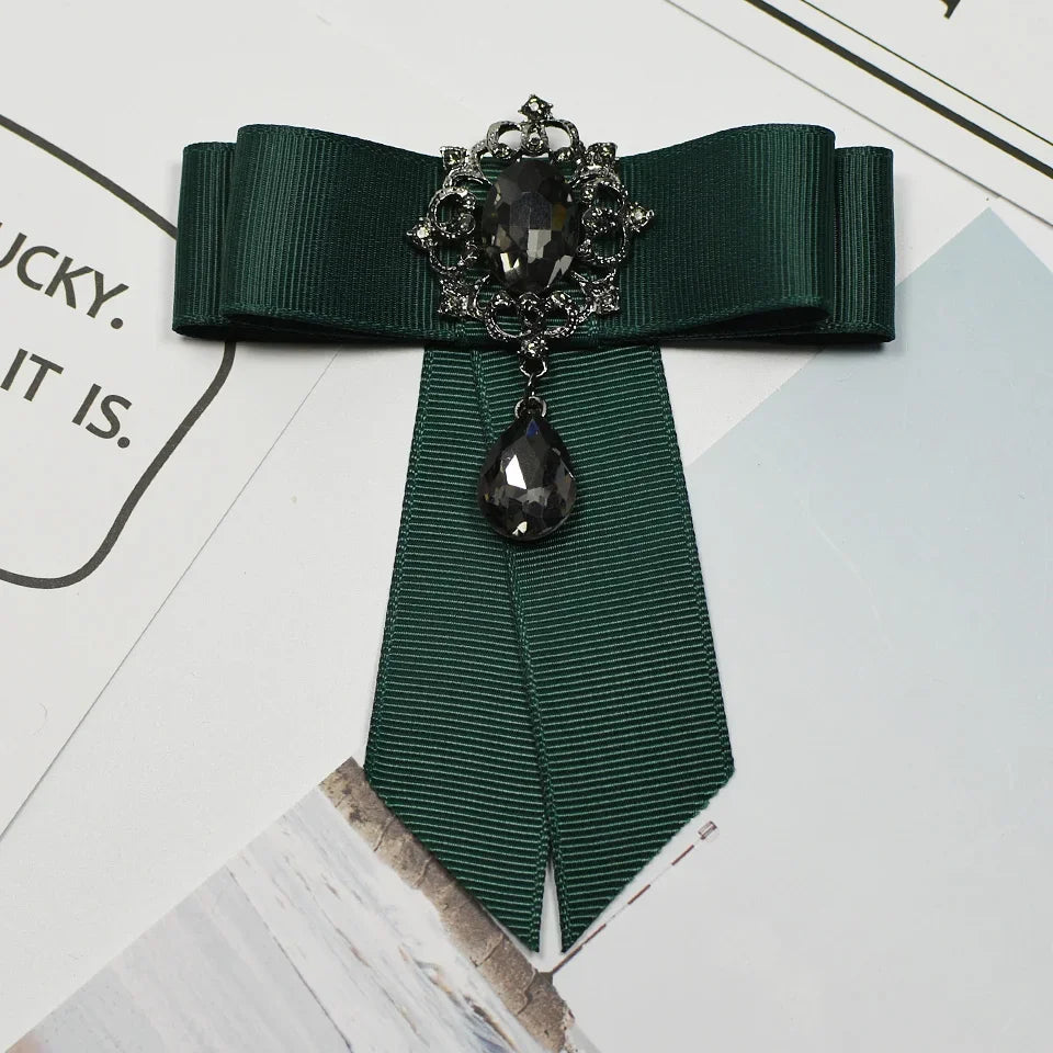 i-Remiel Ribbon Bow Brooch — Elegant Crystal Flower Pin for Women