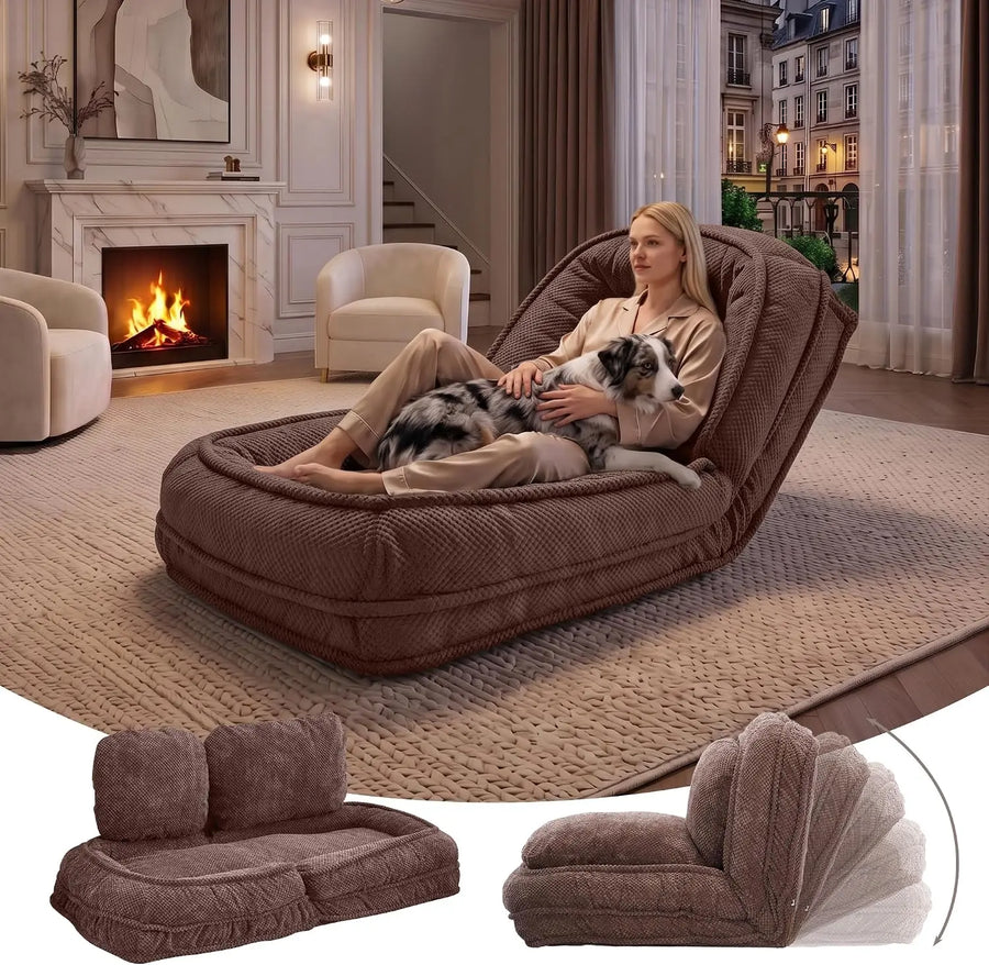 Adjustable Plush Floor Chair — 5-Position Reclining Lazy Sofa Bed