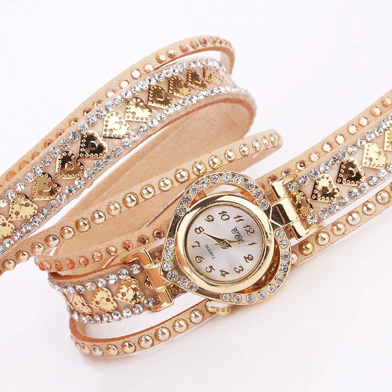Women's Rhinestone Heart Dial Watch — Elegant Velvet Band Wristwatch