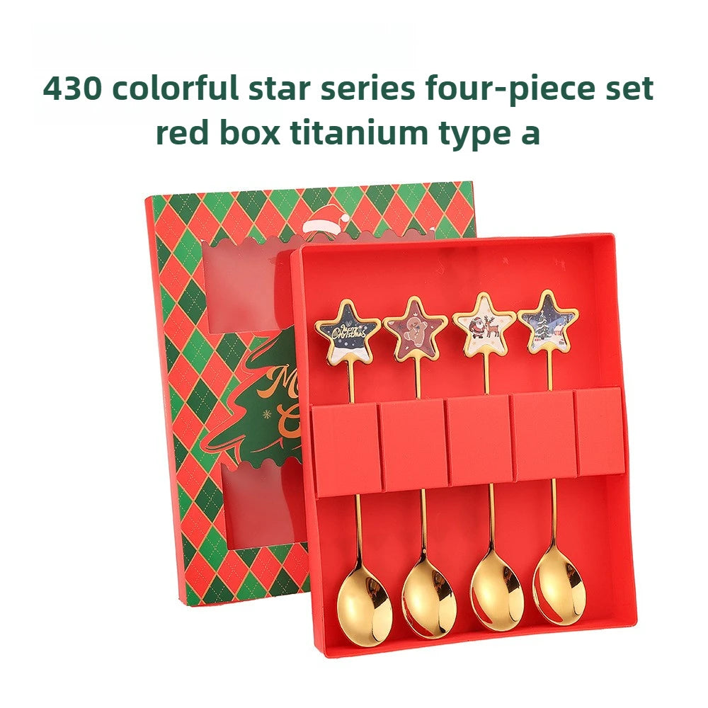 Christmas Themed Stainless Steel Cutlery Set — Decorative Santa Spoon and Fork