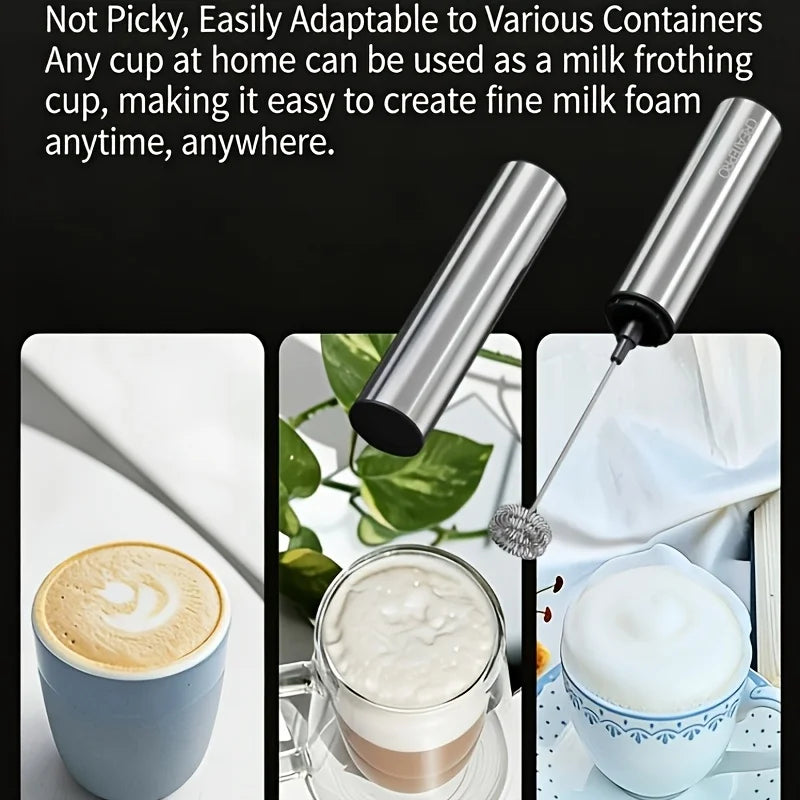 Rechargeable Stainless Steel Milk Frother — 2 Speed Settings for Lattes & Espresso