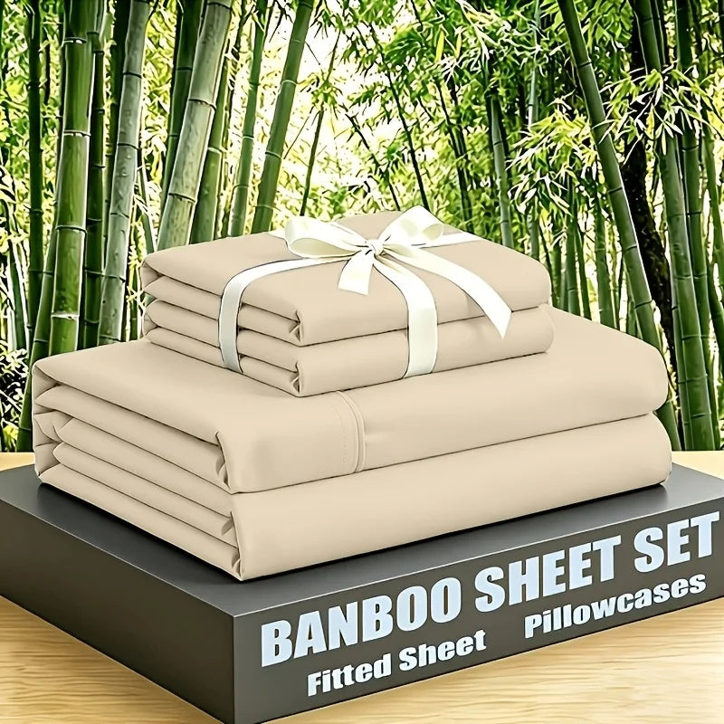 Luxury Cooling Bamboo Bed Sheet Set — Soft Breathable Bedding, Deep Pockets