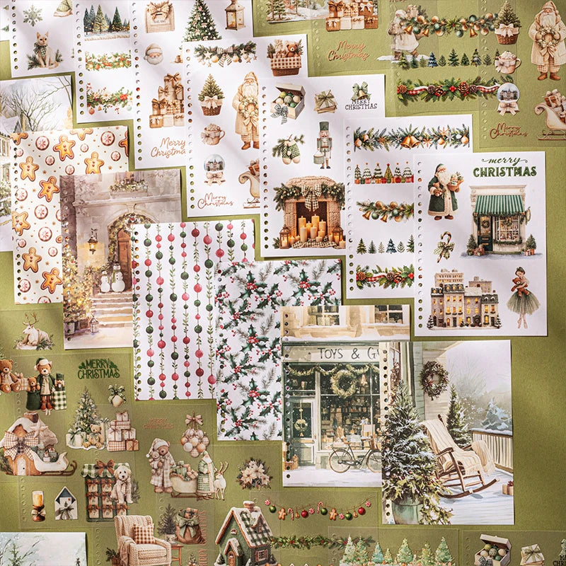 Retro Christmas Stationery Stickers — 50 Piece Santa Claus Decor Set