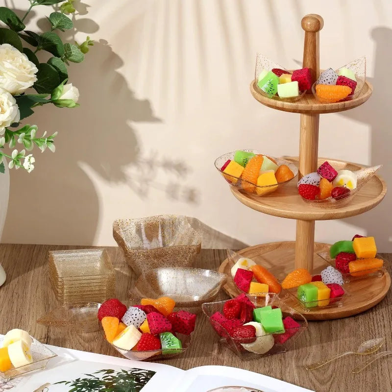 Gold Glitter Mini Appetizer Plate Set — 400 Piece Disposable Party Supplies