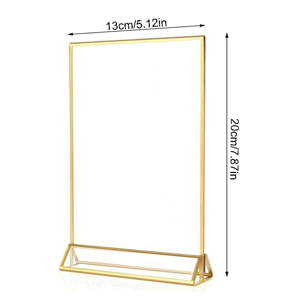 Transparent Acrylic Sign Holder — Elegant Gold Edge Table Display