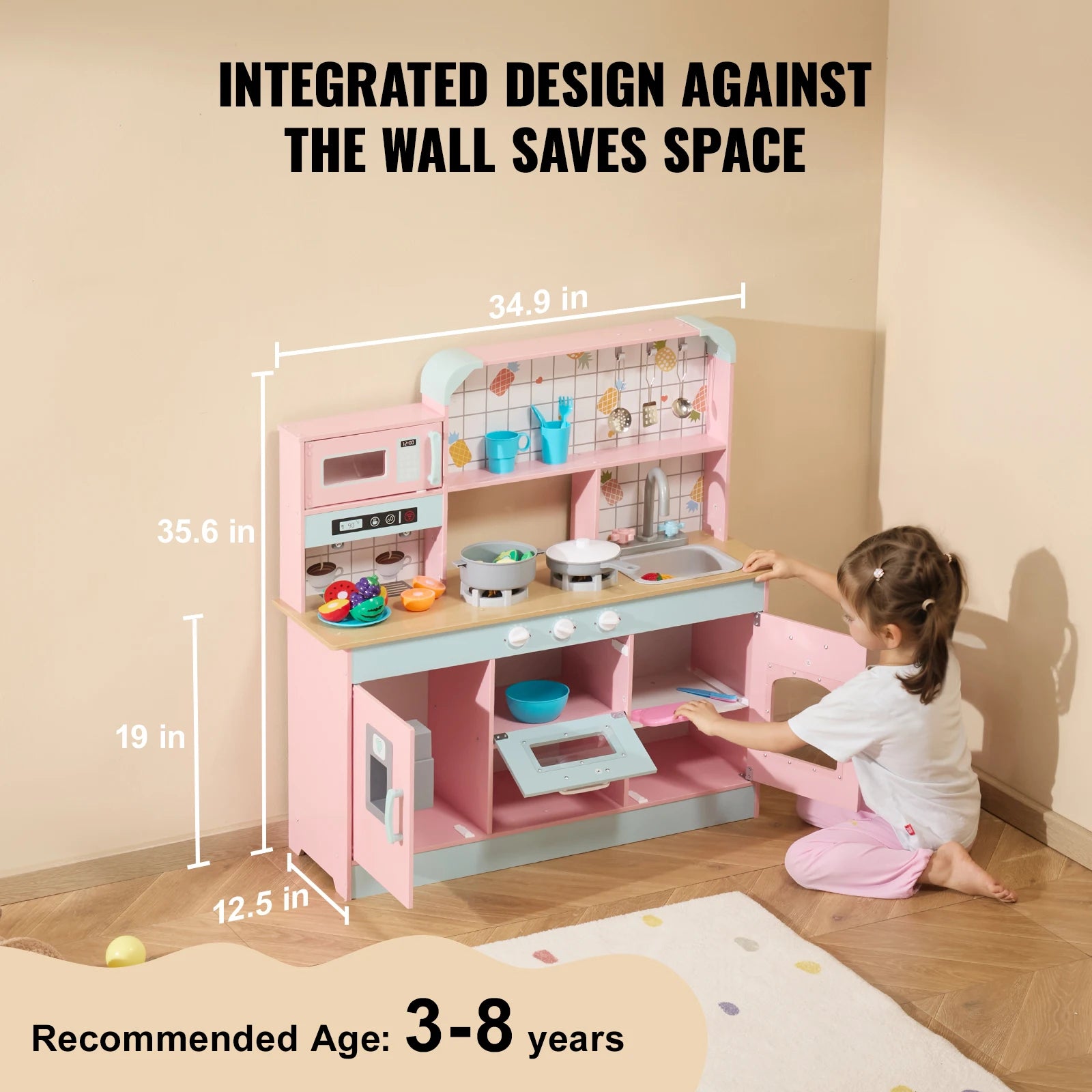 SucceBuy Wooden Kids Kitchen Playset — Chef Roleplay Toy with Lights & Sounds