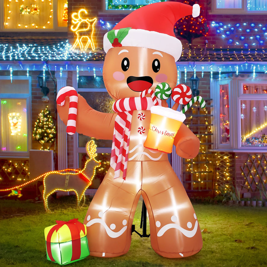 HiMISS 8ft Gingerbread Man Inflatable — Glowing Christmas Yard Decor