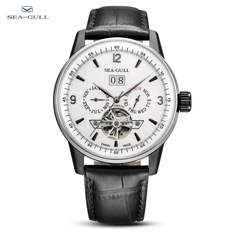 Sea-Gull Men's Automatic Skeleton Watch — Mechanical Flywheel & Calendar