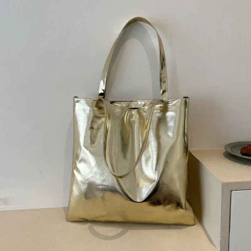 macroupta Glossy PU Leather Tote Bag — Large Capacity Fashion Shoulder Purse