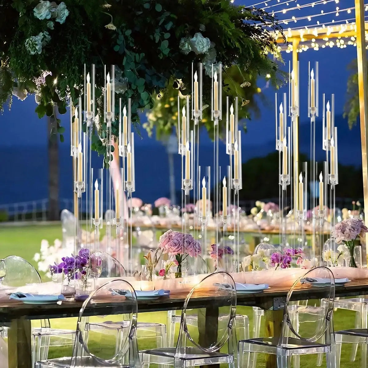 VINCIGANT Clear Acrylic 8-Arm Candelabra — Elegant Table Centerpiece for Events