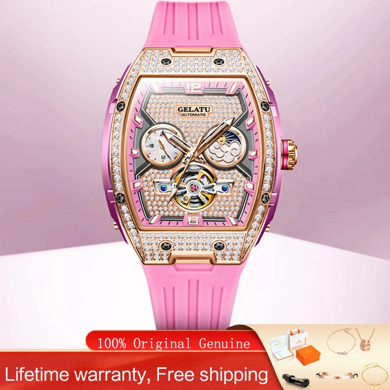 GELATU Luxury Ladies Watch — Automatic Mechanical Movement with Diamond Bezel