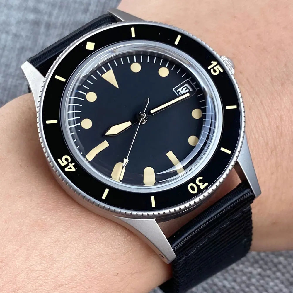 Tandorio Automatic Mechanical Diving Watch — Luminous Sapphire Glass, Black Dial