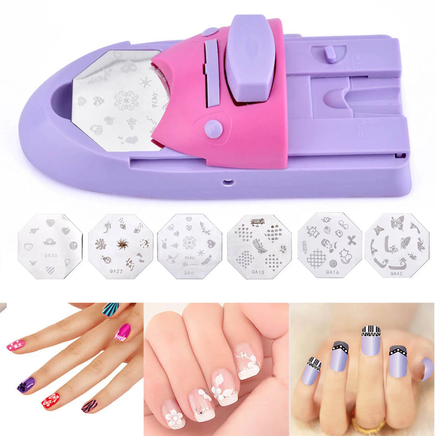 DIY Nail Art Printer Machine — Manicure Stamping Tool with 6 Metal Plates