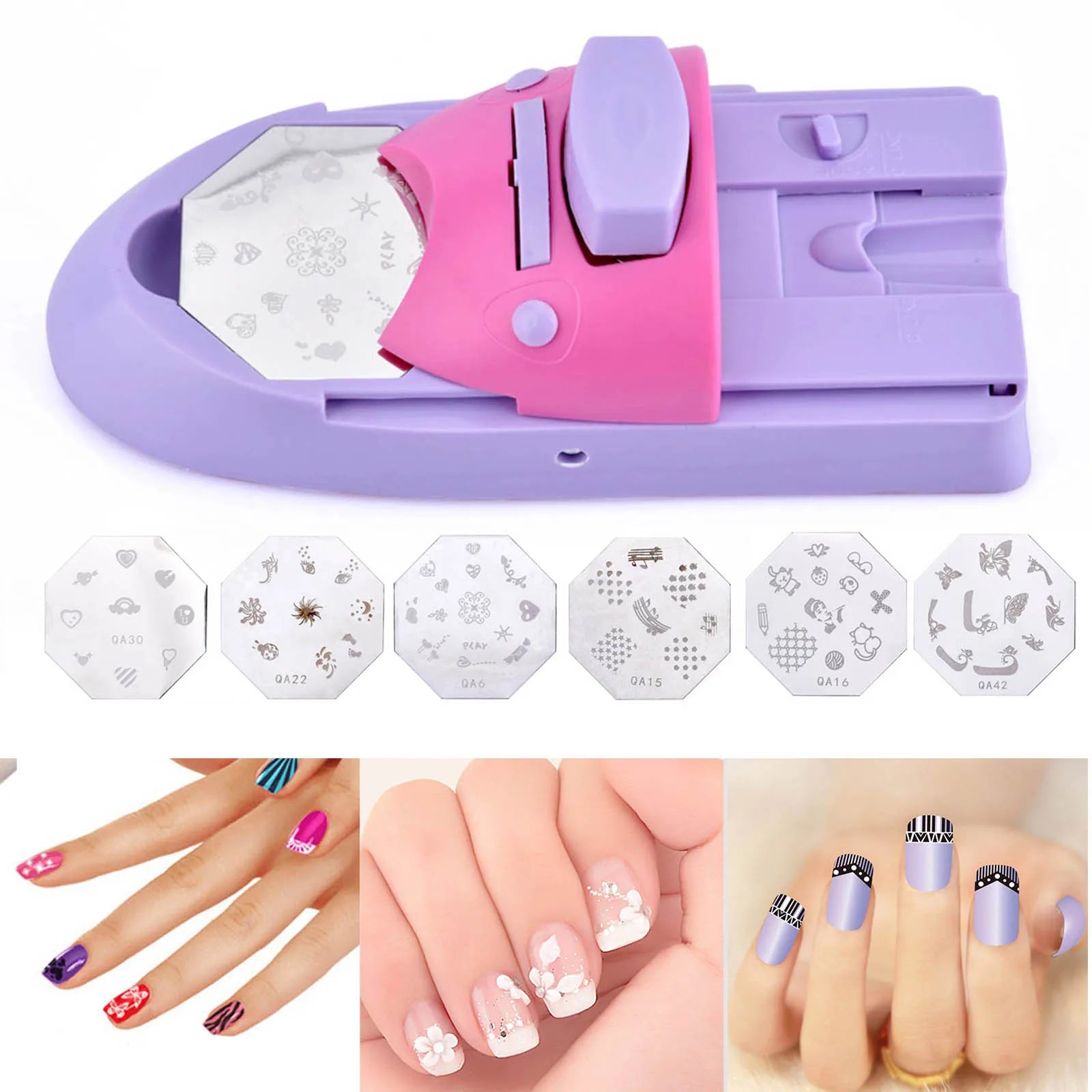 DIY Nail Art Printer Machine — Manicure Stamping Tool with 6 Metal Plates