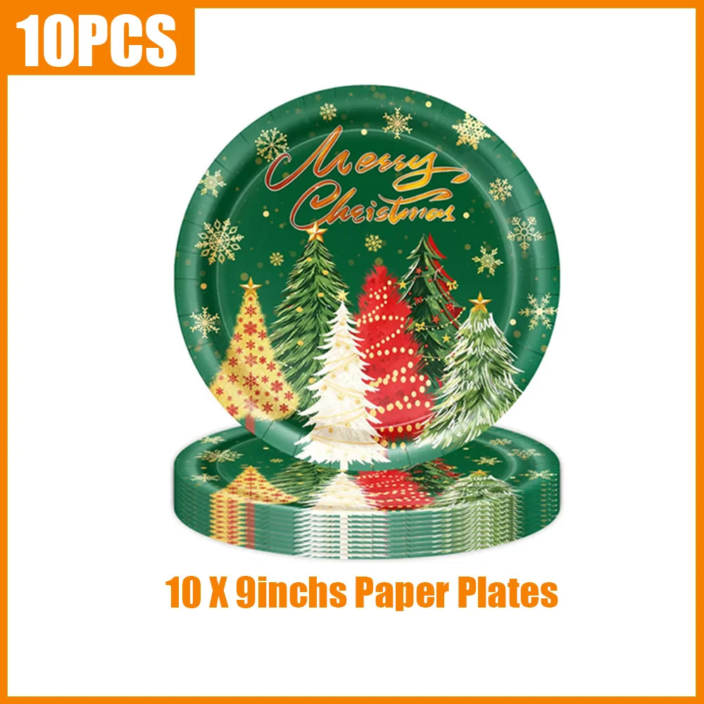 Christmas Tree Themed Tableware Kit — Festive Holiday Party Supplies