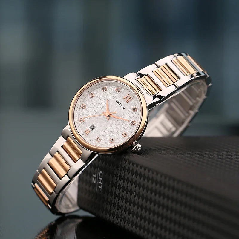 BERNY Women's Fashion Quartz Watch — Diamond Accents & Sapphire Glass