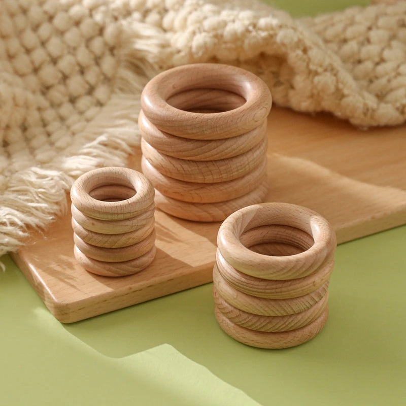 Natural Beech Wood Rings — 50pc DIY Teether & Craft Accessory Set