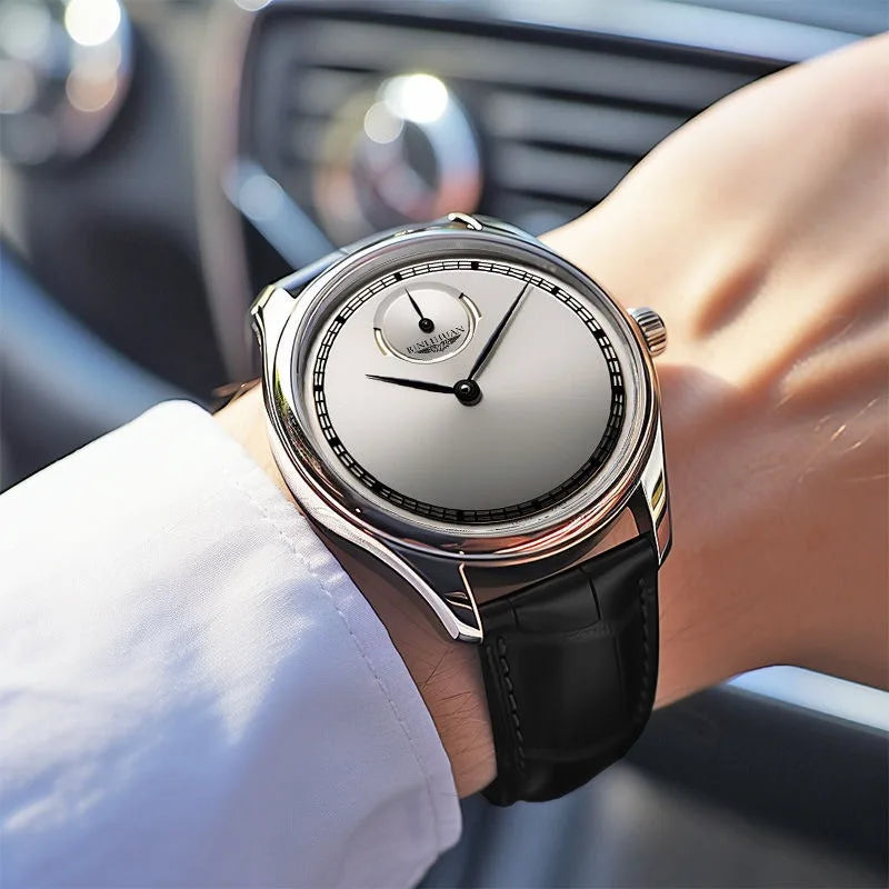 Men's Black Leather Quartz Watch — Elegant Business Analog Wristwatch