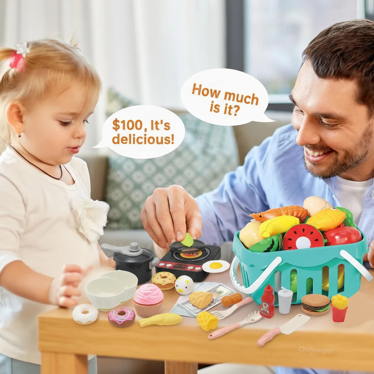 Kids Kitchen Cooking Toy Set — Realistic Pretend Play Food & Utensils