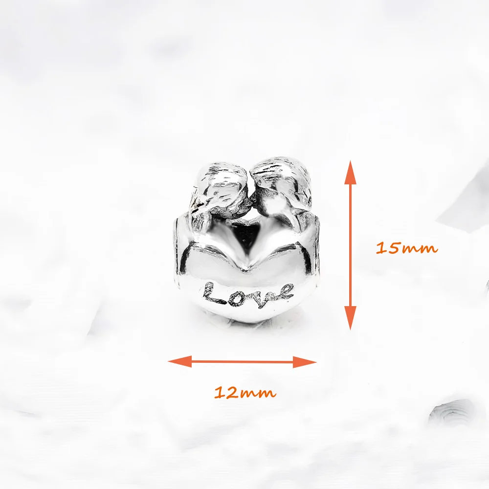 Thaddaeus Sterling Silver Heart Charm — Romantic Kissing Lovers Bead