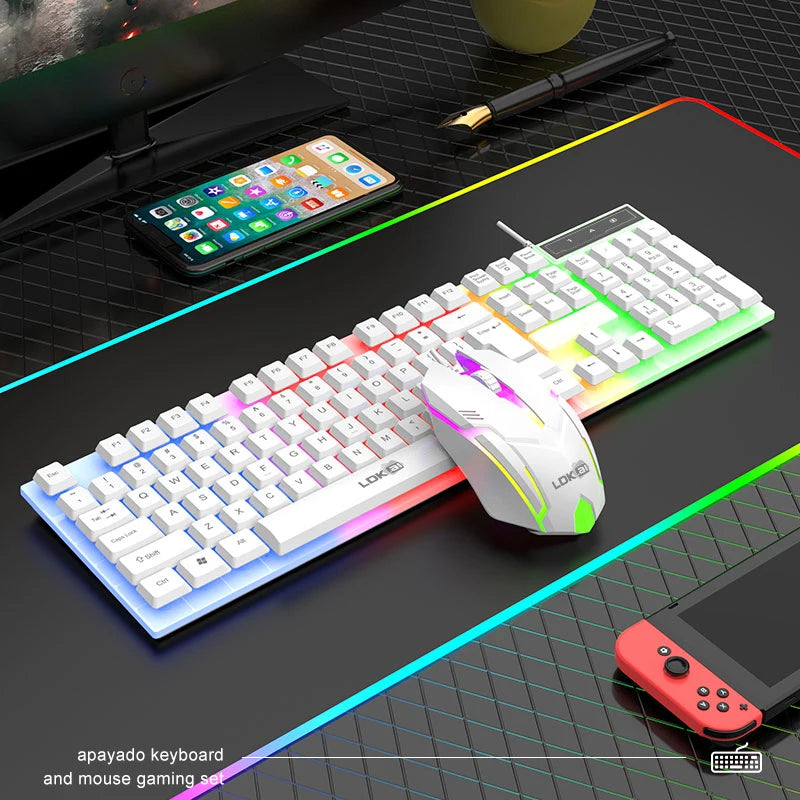 APAYADO Wired Keyboard and Mouse Combo — Colorful LED Backlit Gaming Set