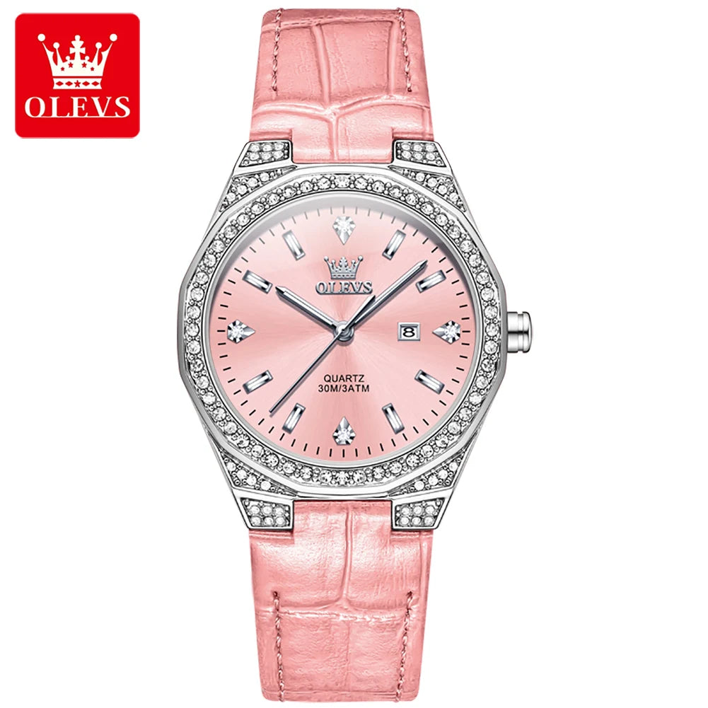 OLEVS Women's Luxury Quartz Watch — Diamond Lap Fashion Leather Strap