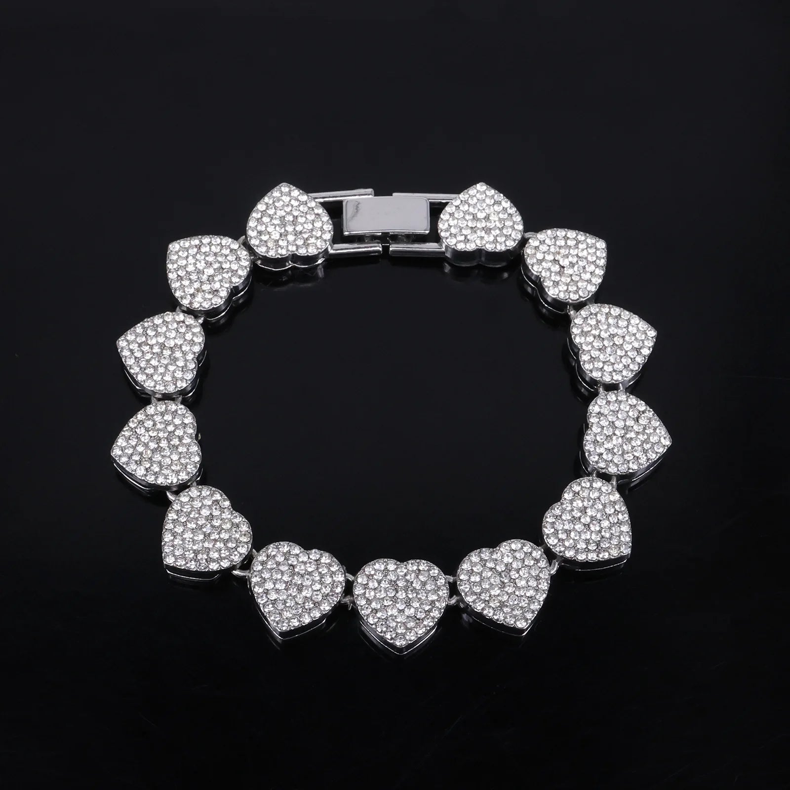 Hip Hop Rhinestone Heart Jewelry Set — Tennis Chain Necklace and Bracelet