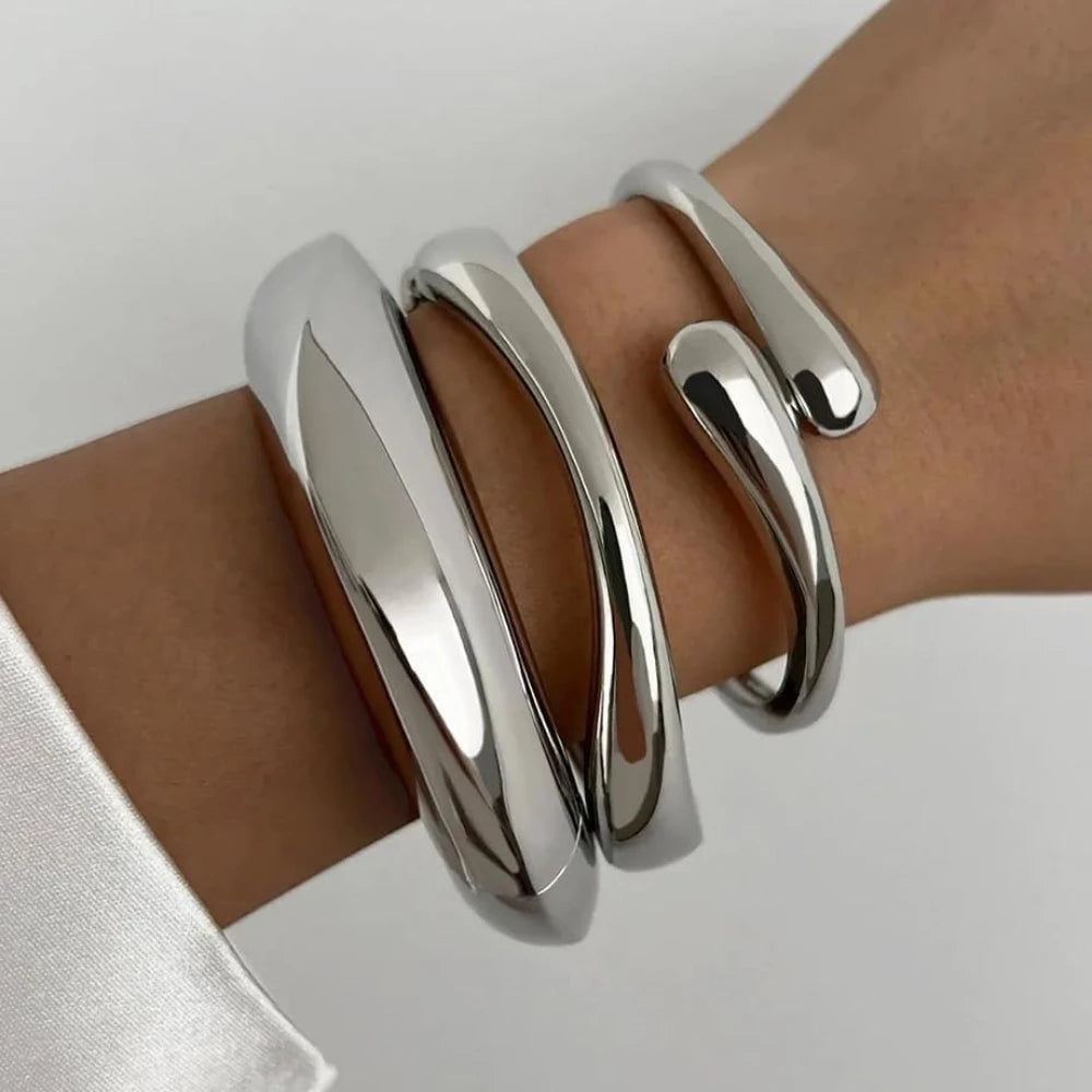 YILUOCD Chunky Water Drop Cuff Bracelets — 3-Piece Gold Plated Bangle Set