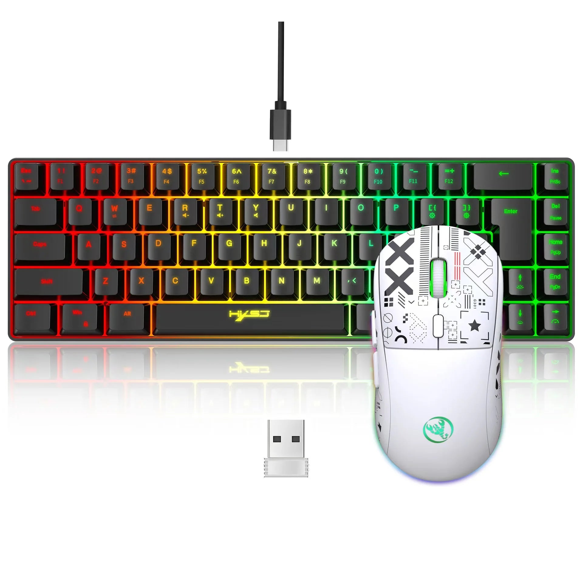 HXSJ 60% Gaming Keyboard and Mouse Combo — RGB Wired & Wireless Set