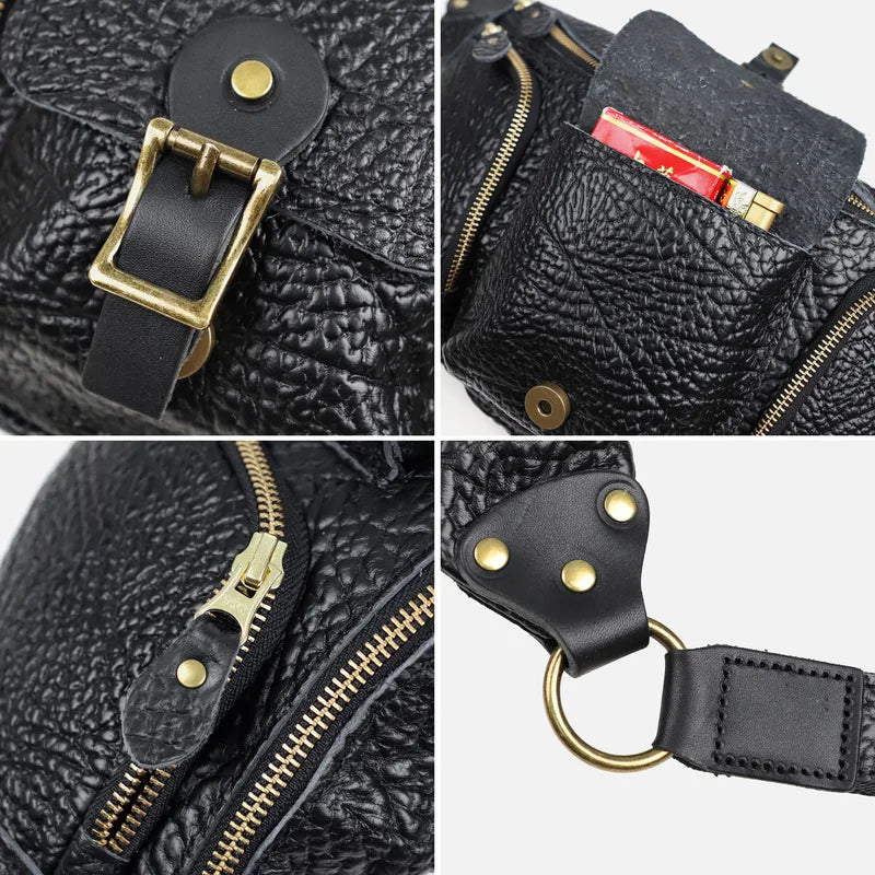 PiBOLES Genuine Leather Chest Bag — Multi-Pocket Crossbody Organizer