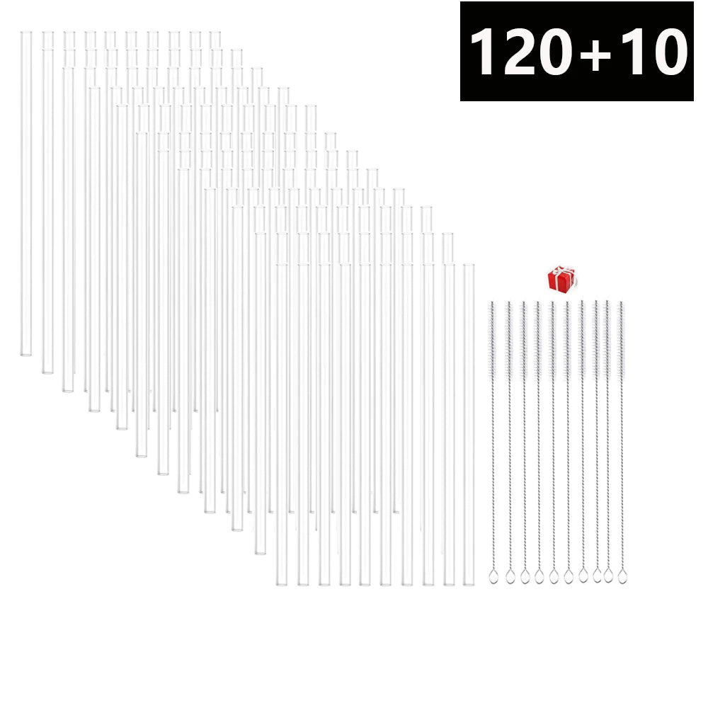 Reusable Plastic Replacement Straws — Clear 30cm Straws with Cleaning Brush