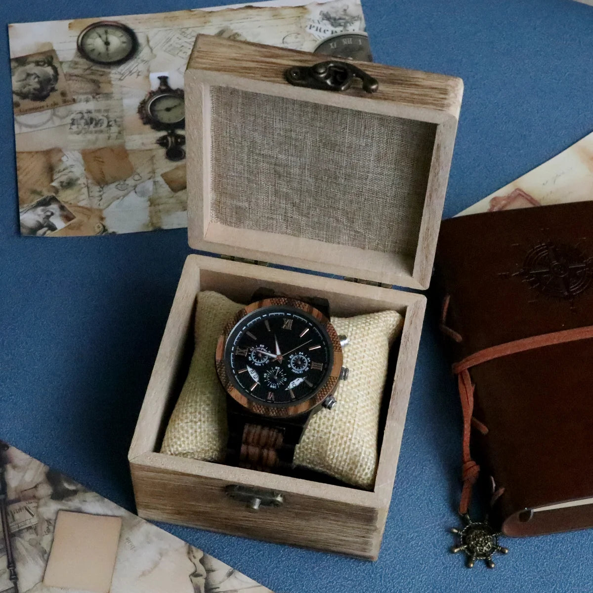 Rainch Red Sandalwood Men's Watch — Multifunction Quartz Wristwatch