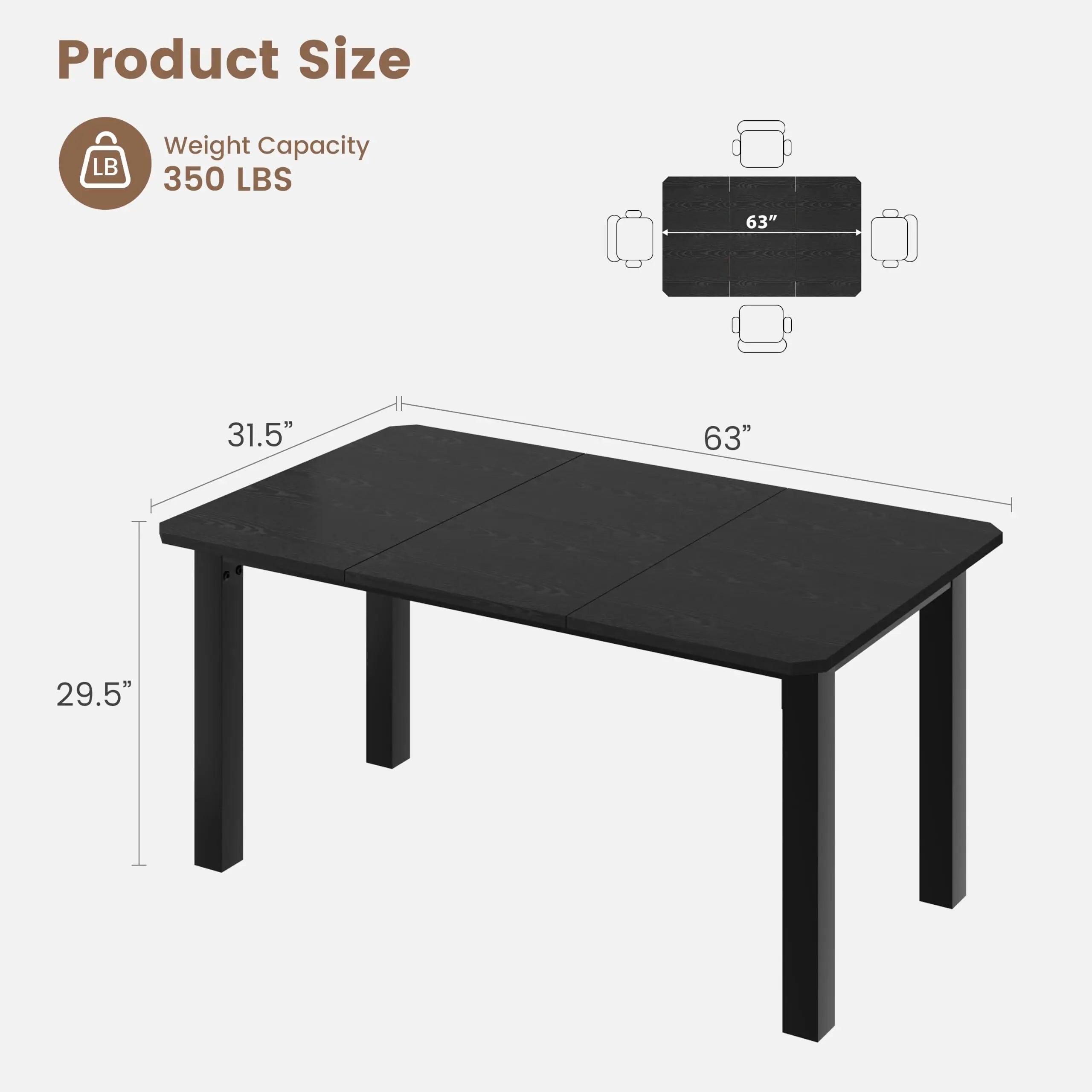 HiMISS Industrial Dining Table — Large Wood Grain Desk with Metal Frame