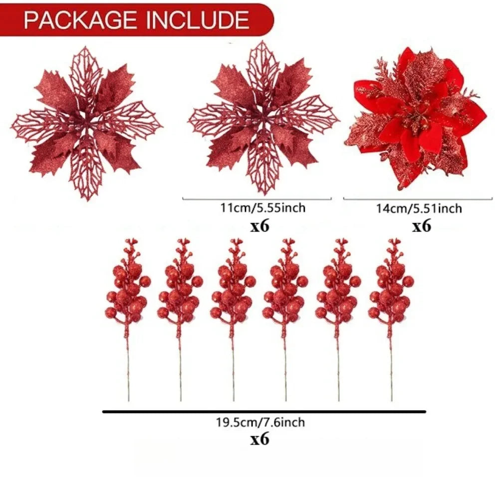 Glittering Artificial Flower Wreath Accessories — Decorative Floral Ornaments for Xmas