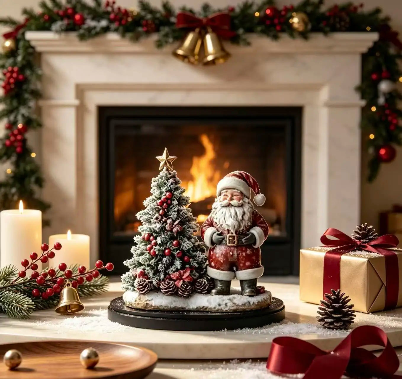 Santa Claus with Mini Christmas Tree Ornament — Festive Resin Desktop Decor