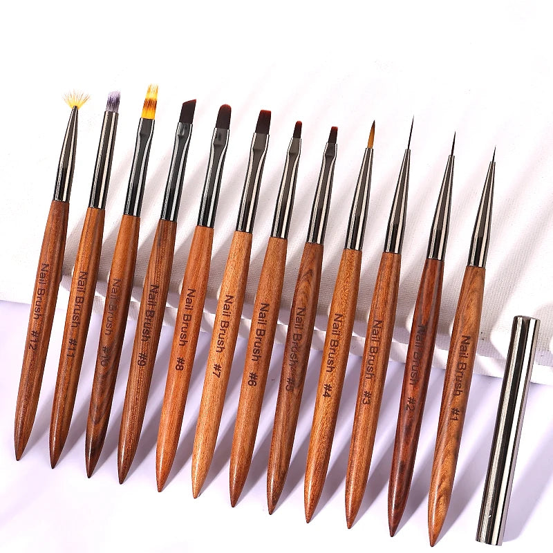 Professional Nail Art Brush Set — Sandalwood Handle Manicure Tools