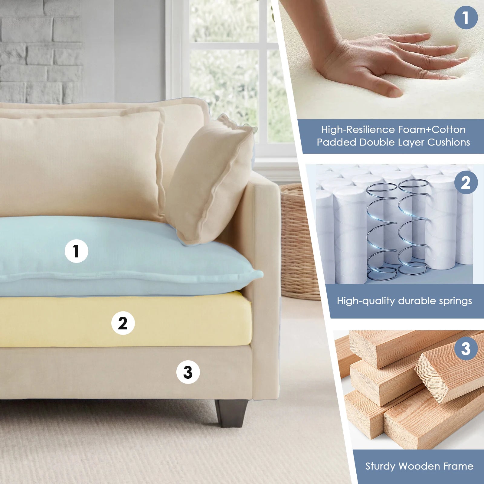 Modular Sectional Sofa with Ottoman — Comfy Cloud Couch with Deep Seating