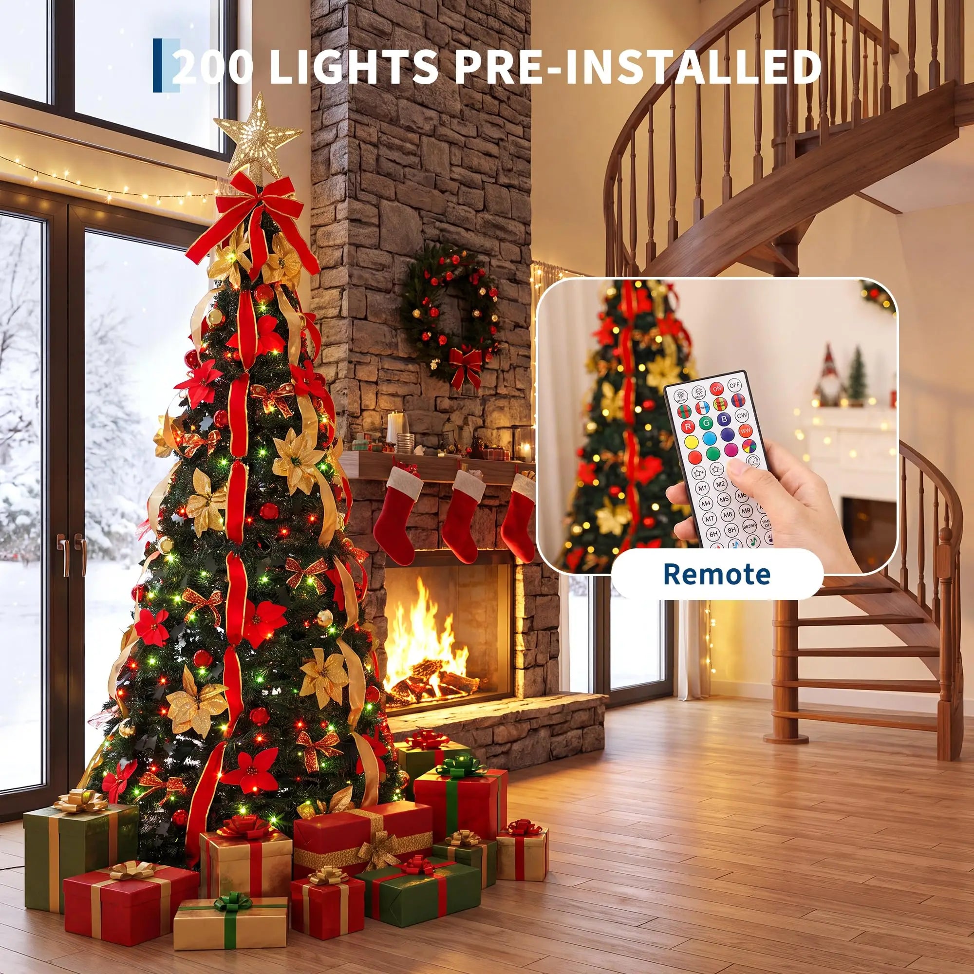Pop-Up Pre-Lit Artificial Christmas Tree — Rotating Star Projector & LED Lights