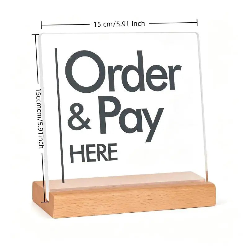 HUXUAN Acrylic Order Here Sign — Durable Countertop Display for Cafes
