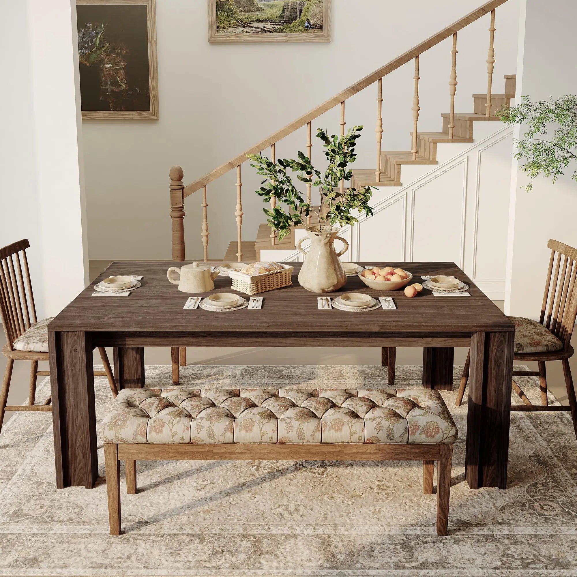 71" Rectangular Farmhouse Dining Table — Large Wooden Surface for 6-8 Guests