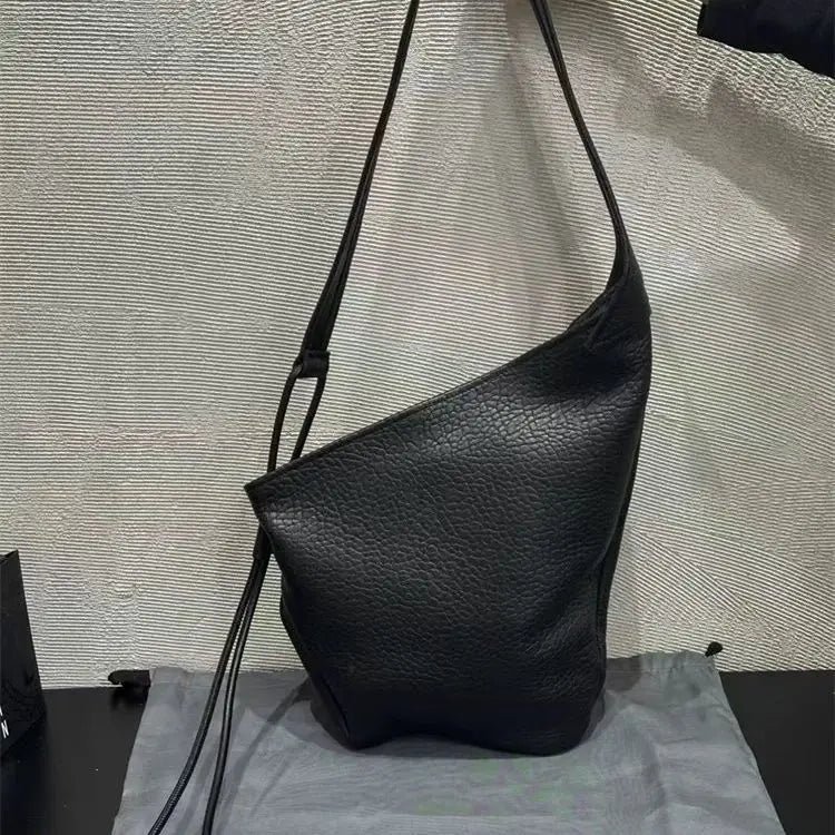 Women's Quilted PU Leather Shoulder Bag — Asymmetric Textured Crossbody