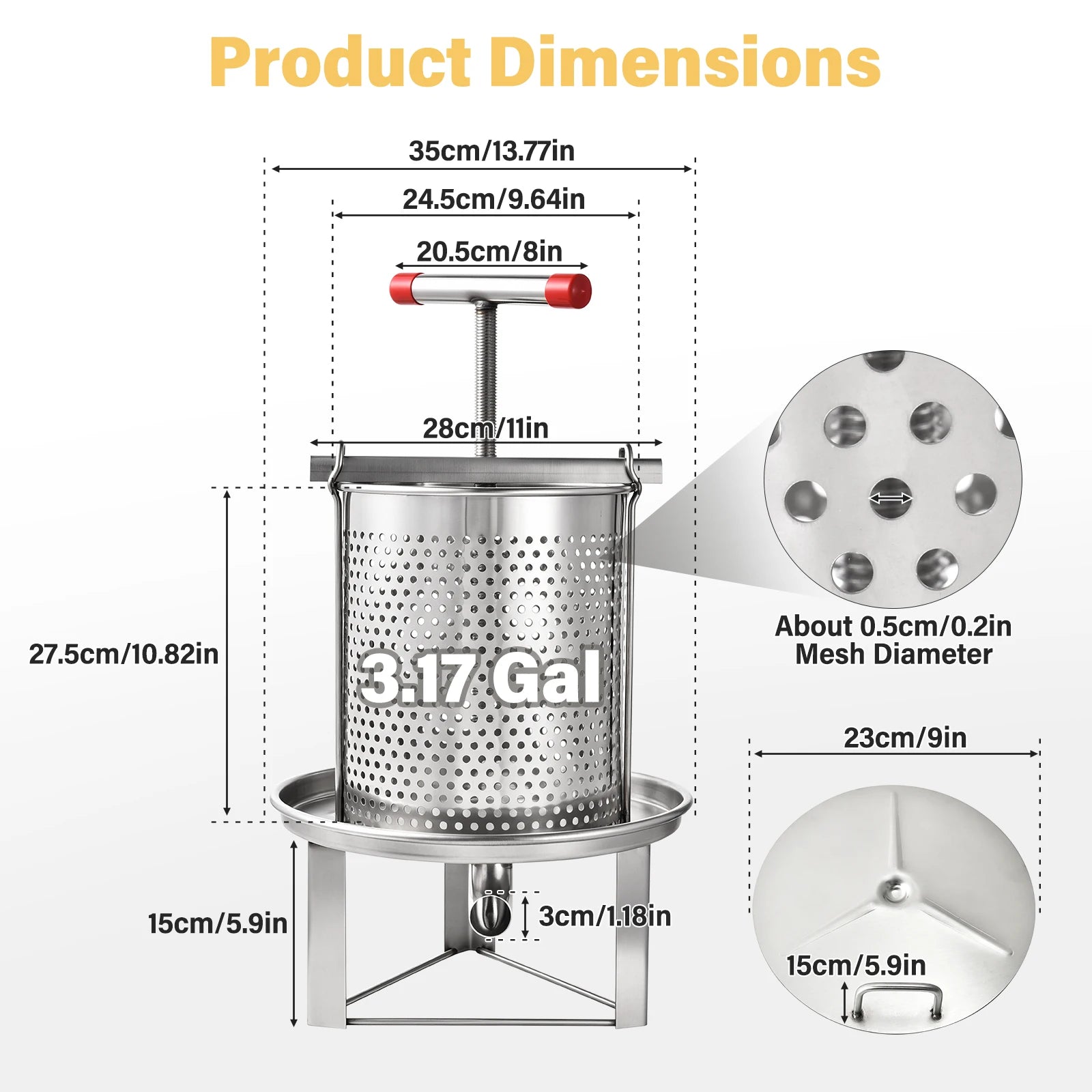 Manual Honey Extractor — Stainless Steel Beeswax Separator & Juice Press