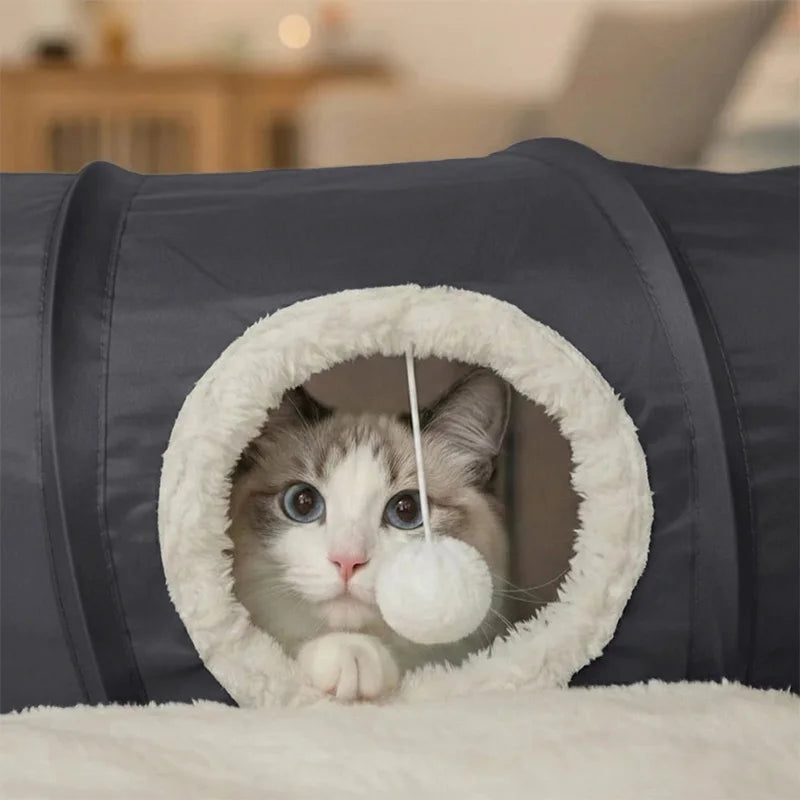 Foldable Cat Tunnel and Cushion Set — Interactive Hide and Seek Pet Toy